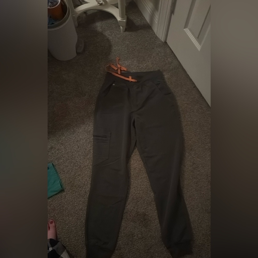 Figs Olive Green Joggers with Orange Drawstring
